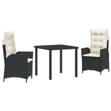 vidaXL Garden Dining Set with cushions 3 pcs Black poly rattan