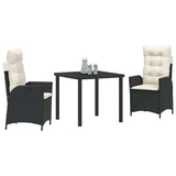 vidaXL Garden Dining Set with cushions 3 pcs Black poly rattan