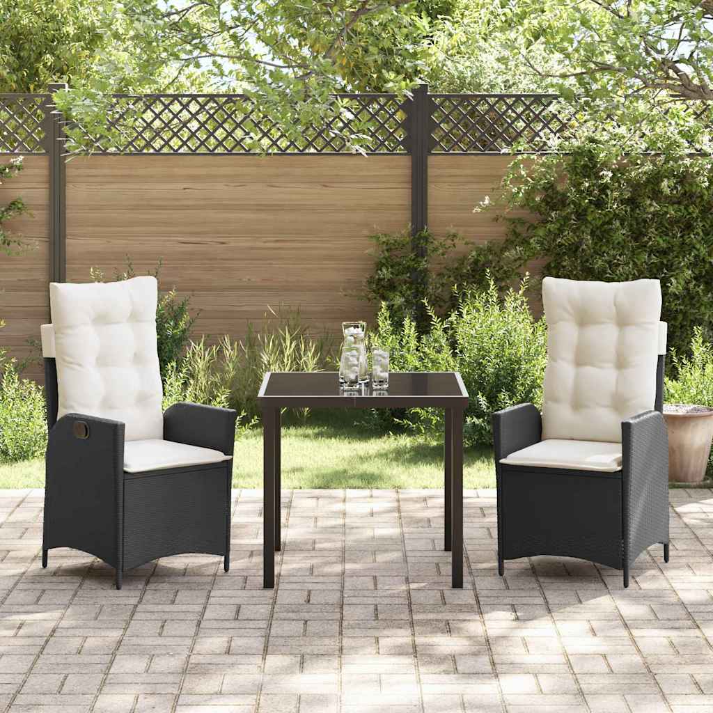vidaXL Garden Dining Set with cushions 3 pcs Black poly rattan