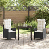 vidaXL Garden Dining Set with cushions 3 pcs Black poly rattan