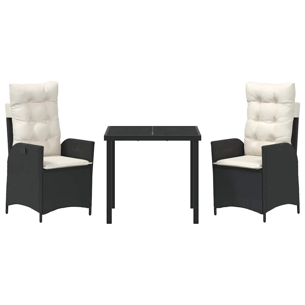 vidaXL Garden Dining Set with cushions 3 pcs Black poly rattan