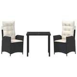 vidaXL Garden Dining Set with cushions 3 pcs Black poly rattan