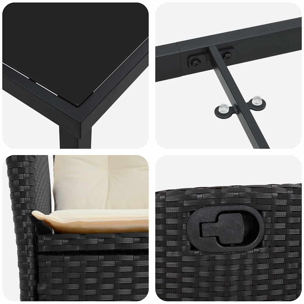 vidaXL Garden Dining Set with cushions 3 pcs Black poly rattan