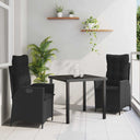 vidaXL Garden Dining Set with cushions 3 pcs Black poly rattan