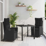 vidaXL Garden Dining Set with cushions 3 pcs Black poly rattan