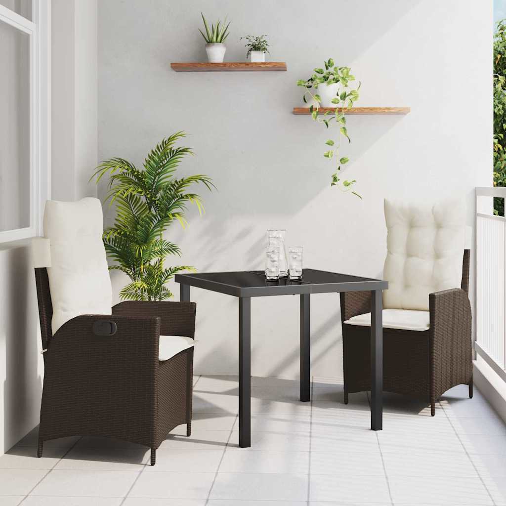 vidaXL Garden Dining Set with cushions 3 pcs Black poly rattan