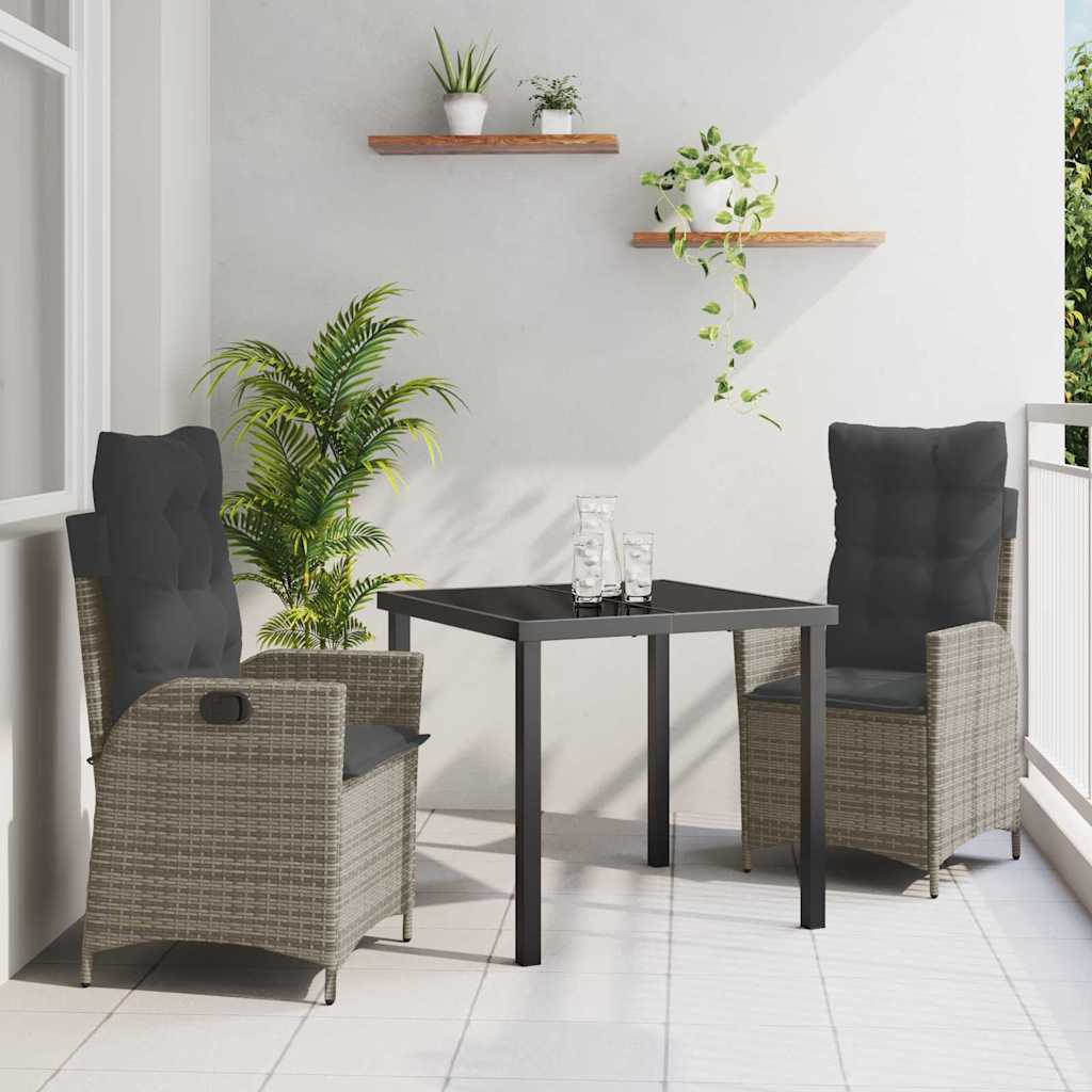 vidaXL Garden Dining Set with cushions 3 pcs Black poly rattan