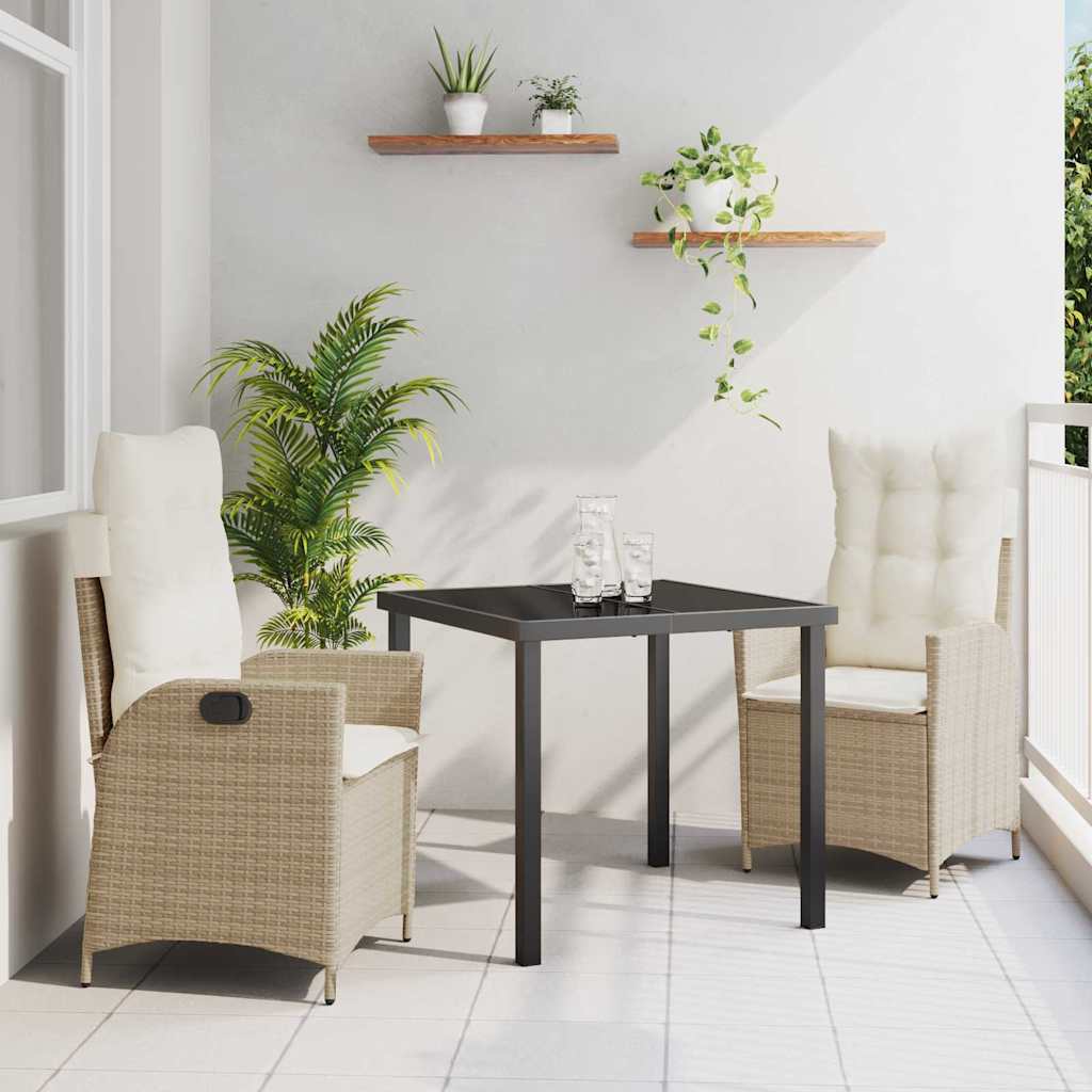 vidaXL Garden Dining Set with cushions 3 pcs Black poly rattan