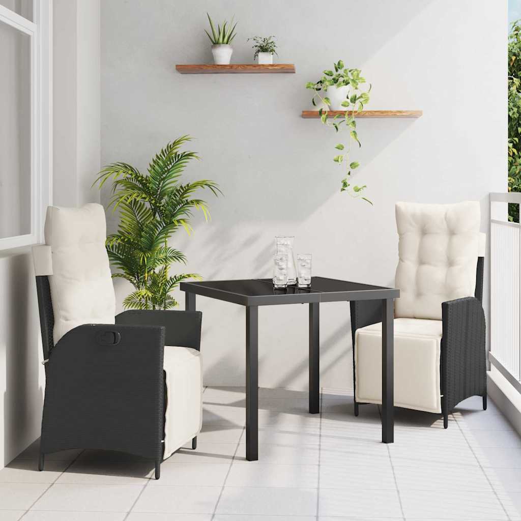 vidaXL Garden Dining Set with cushions 3 pcs Black poly rattan