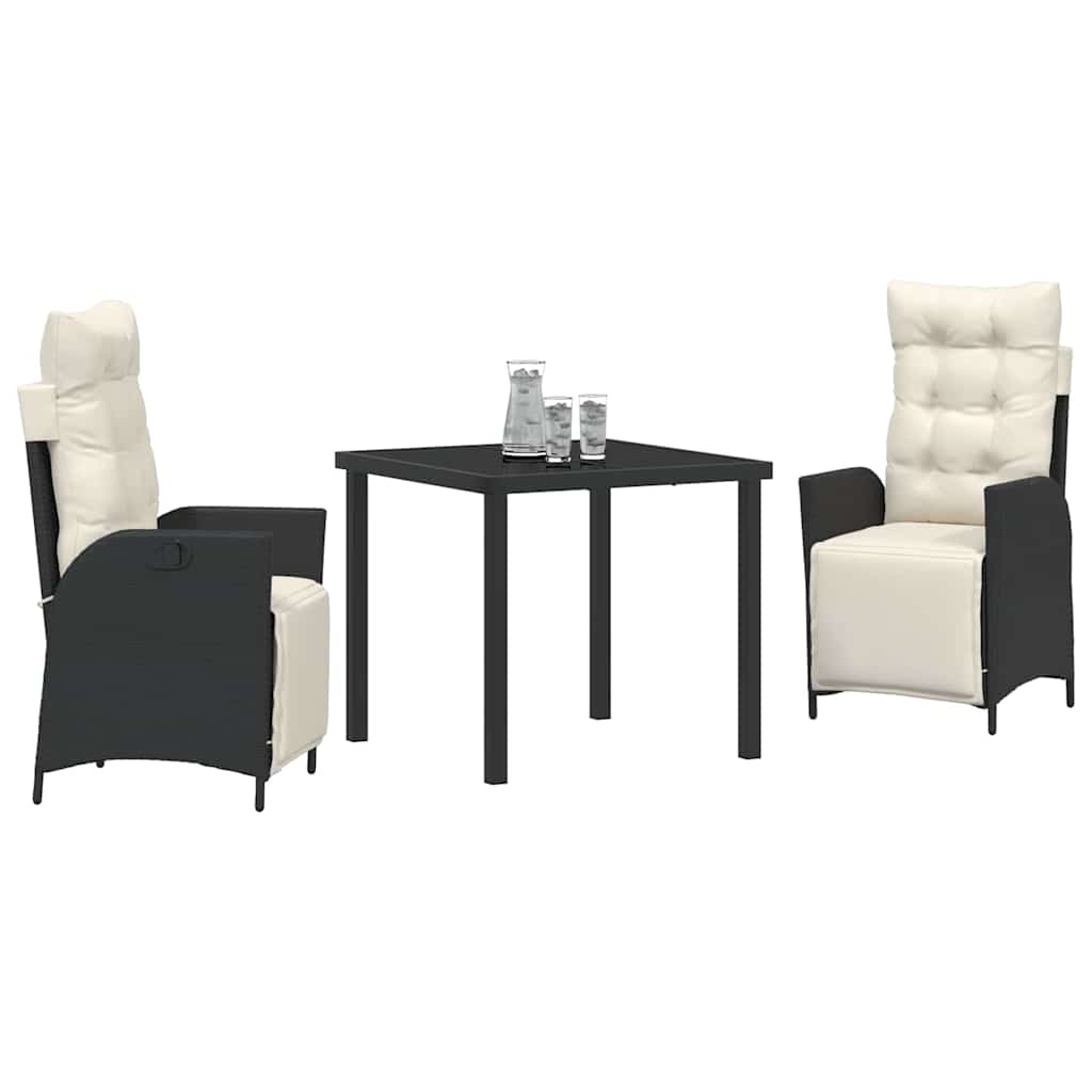 vidaXL Garden Dining Set with cushions 3 pcs Black poly rattan