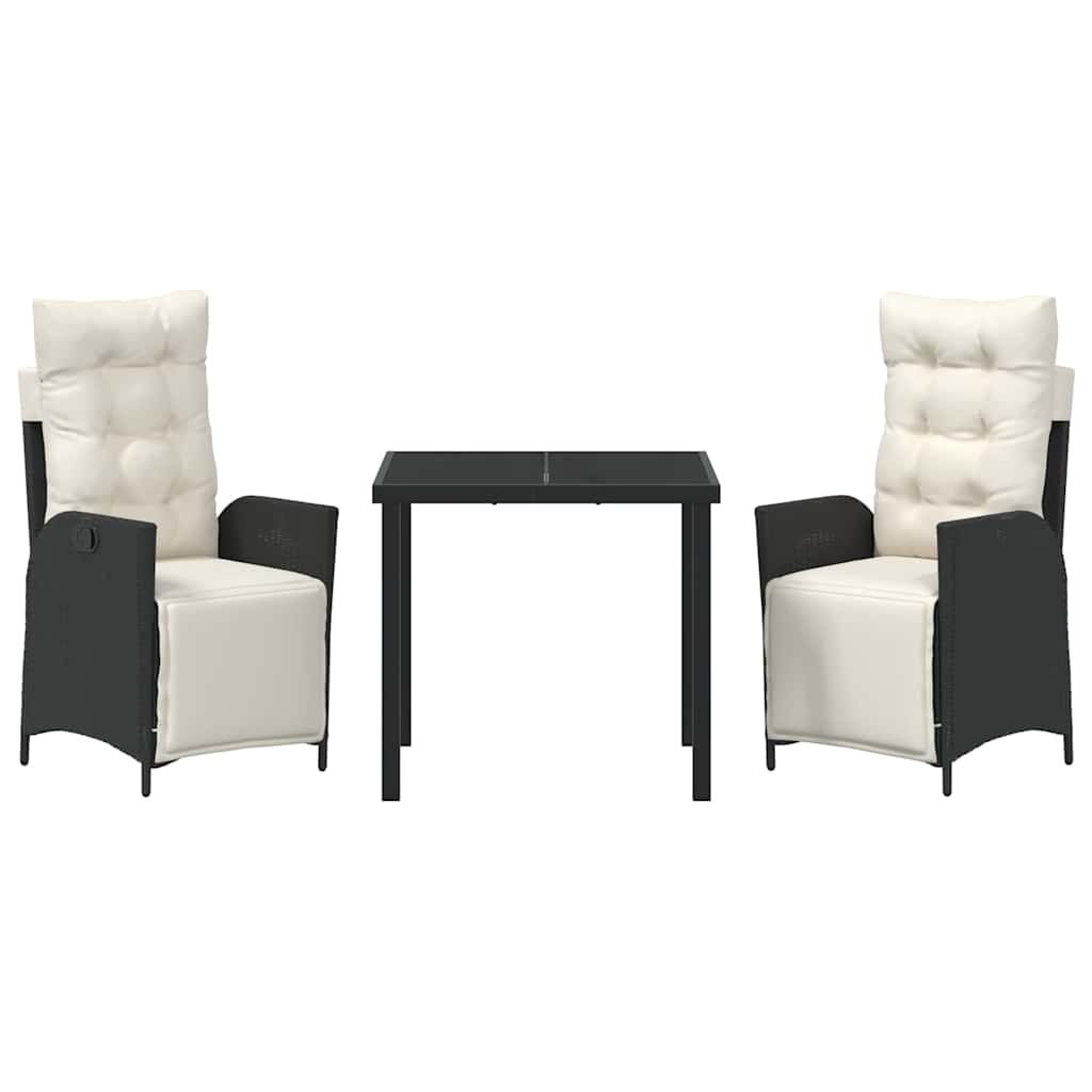 vidaXL Garden Dining Set with cushions 3 pcs Black poly rattan