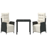vidaXL Garden Dining Set with cushions 3 pcs Black poly rattan
