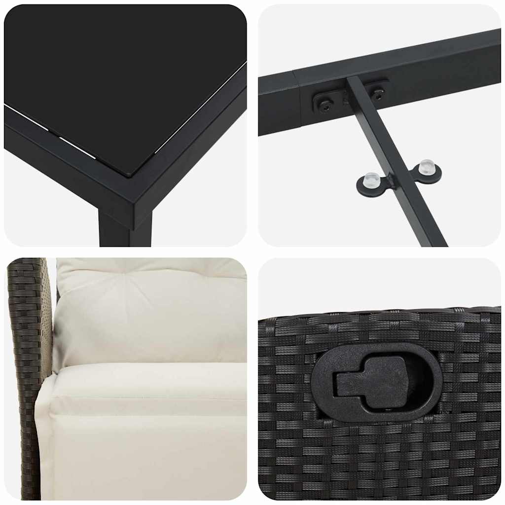 vidaXL Garden Dining Set with cushions 3 pcs Black poly rattan