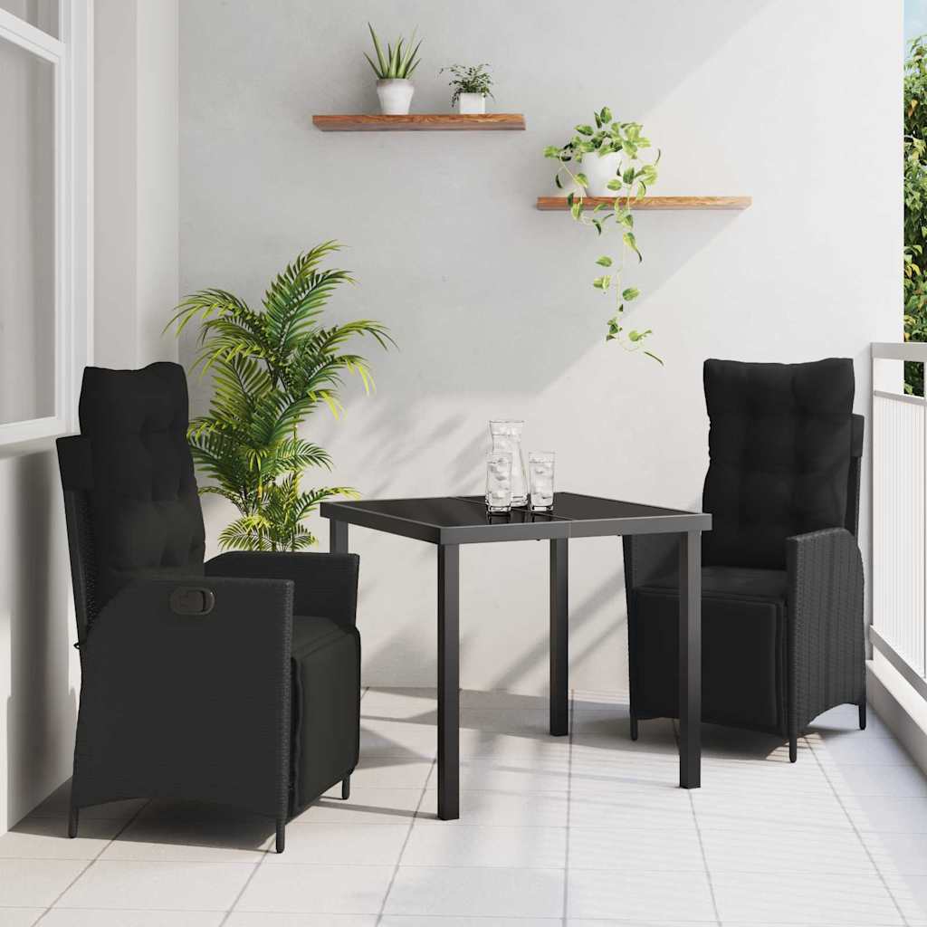 vidaXL Garden Dining Set with cushions 3 pcs Black poly rattan