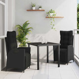 vidaXL Garden Dining Set with cushions 3 pcs Black poly rattan