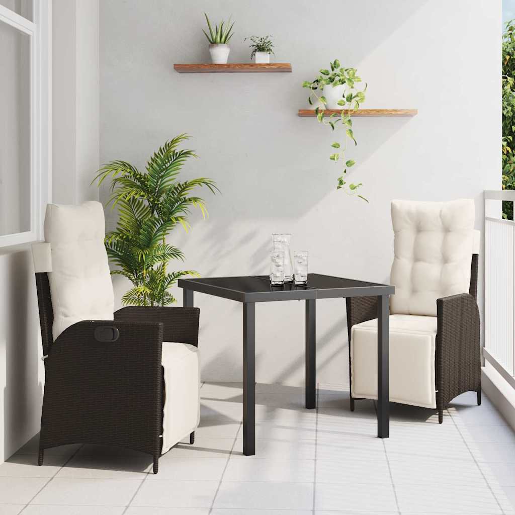 vidaXL Garden Dining Set with cushions 3 pcs Black poly rattan