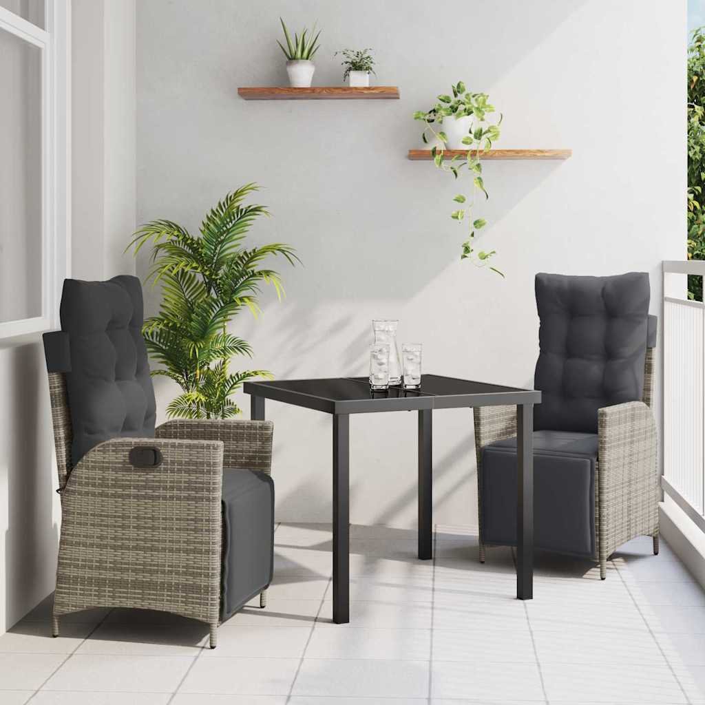 vidaXL Garden Dining Set with cushions 3 pcs Black poly rattan