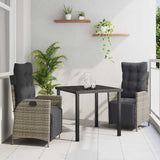 vidaXL Garden Dining Set with cushions 3 pcs Black poly rattan