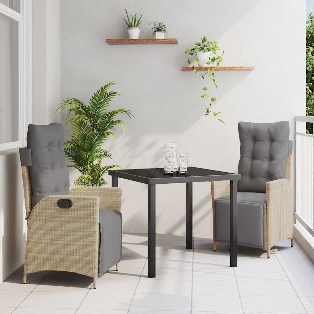 vidaXL Garden Dining Set with cushions 3 pcs Black poly rattan