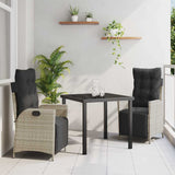 vidaXL Garden Dining Set with cushions 3 pcs Black poly rattan