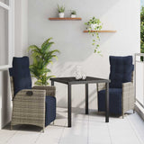 vidaXL Tuin Eettafel Set met kussen 3 pcs Grijs en Zwart Rattan
