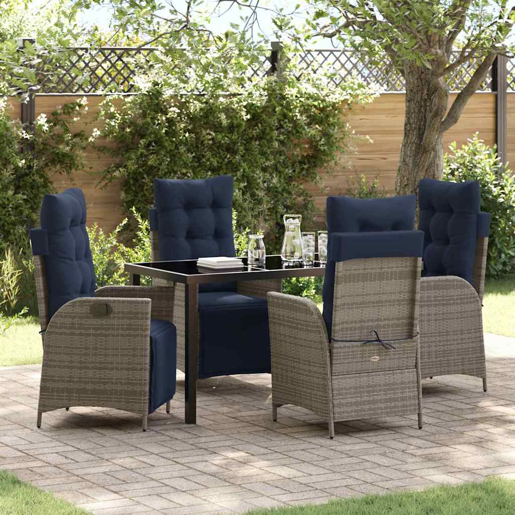 vidaXL Tuin Eettafel Set met kussen 3 pcs Grijs en Zwart Rattan
