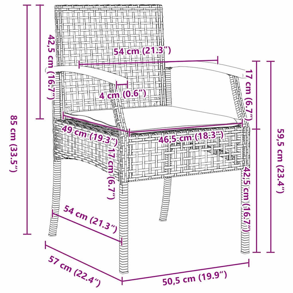 vidaXL Tuin Eettafel Set 3 pcs Zwart poly rattan
