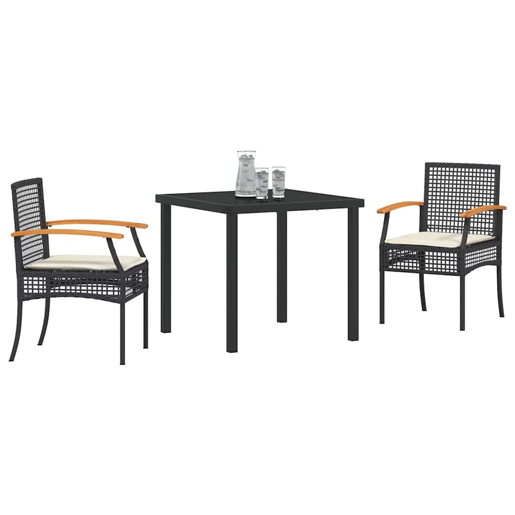 vidaXL Tuin Eettafel Set 3 pcs Zwart poly rattan
