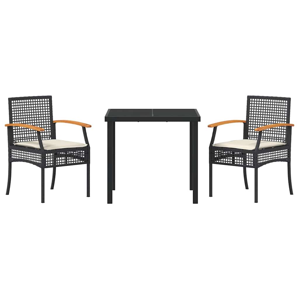 vidaXL Tuin Eettafel Set 3 pcs Zwart poly rattan