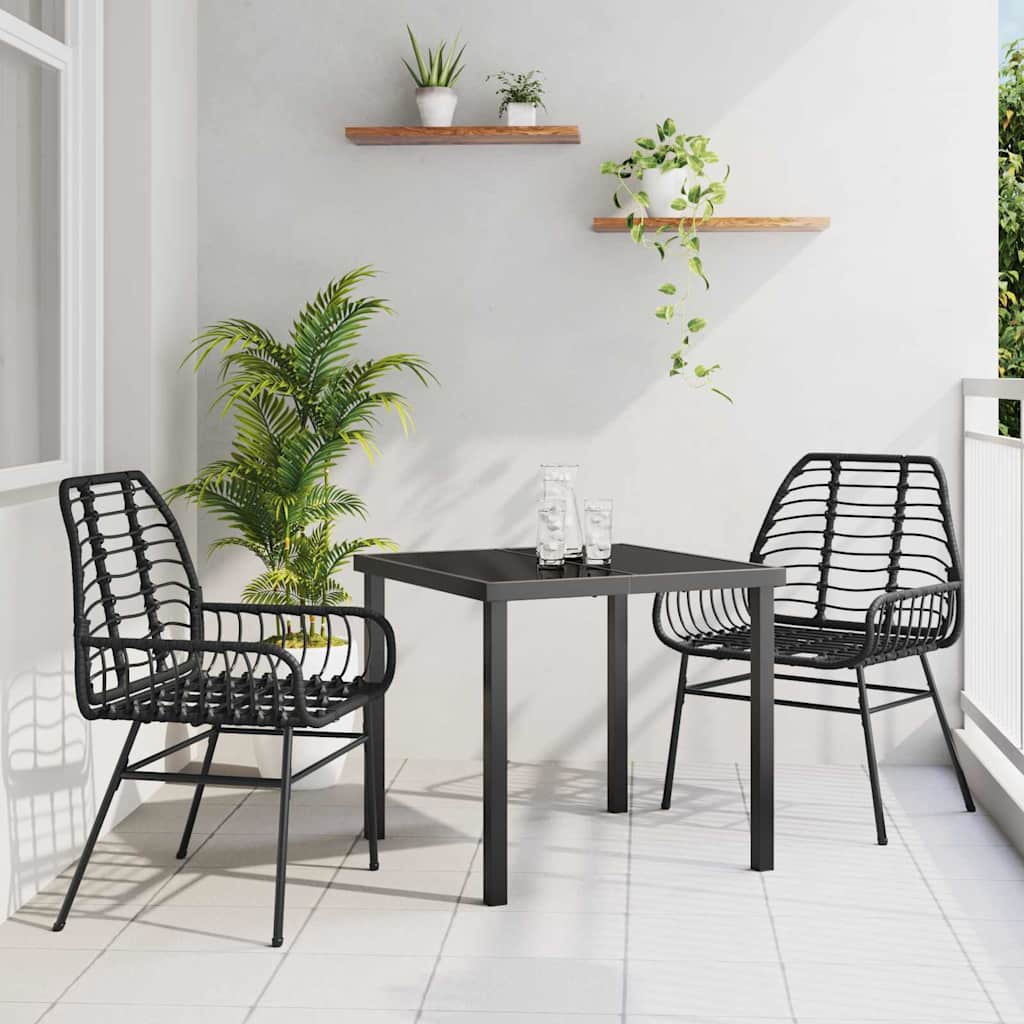 vidaXL Tuin Eettafel Set 3 pcs Zwart poly rattan