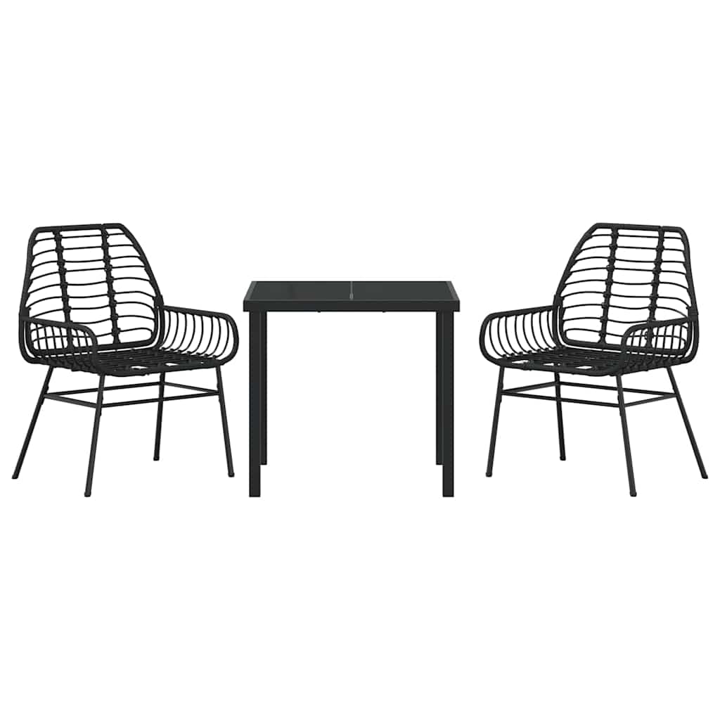 vidaXL Tuin Eettafel Set 3 pcs Zwart poly rattan