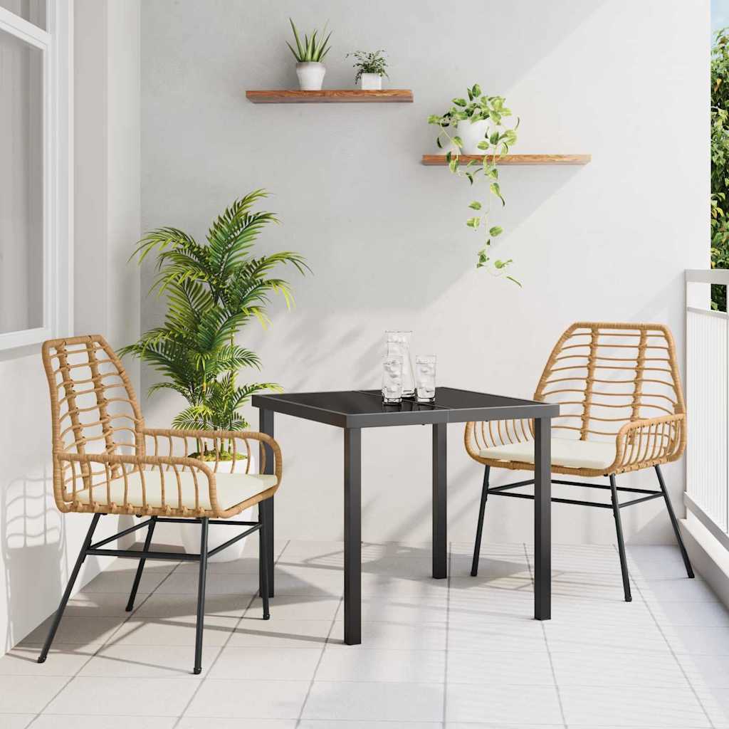 vidaXL Tuin Eettafel Set 3 pcs Zwart poly rattan