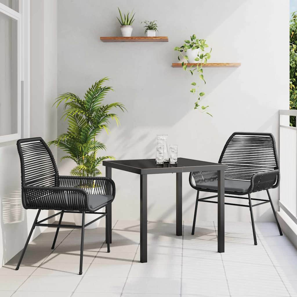 vidaXL Tuin Eettafel Set met kussen 3 pcs Zwart poly rattan
