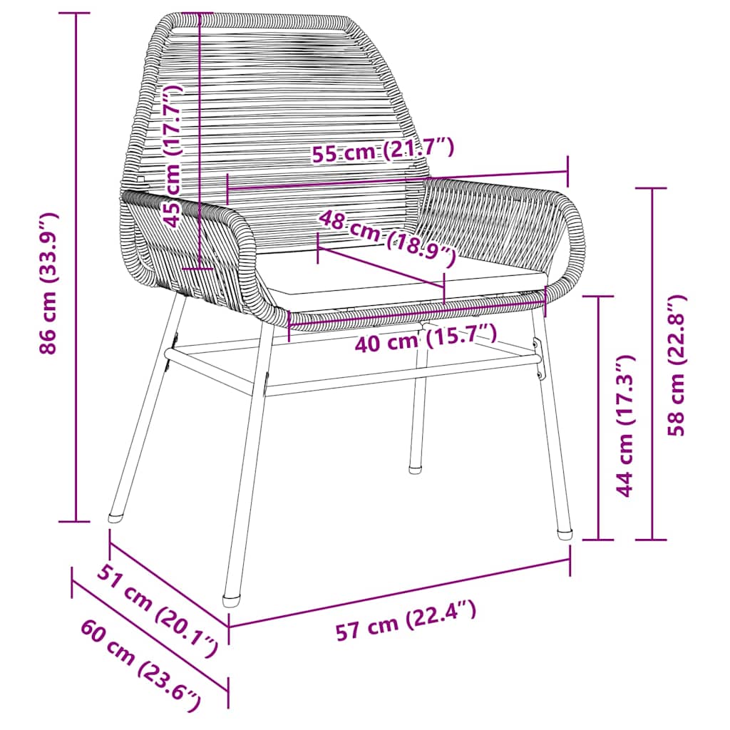 vidaXL Tuin Eettafel Set met kussen 3 pcs Zwart poly rattan