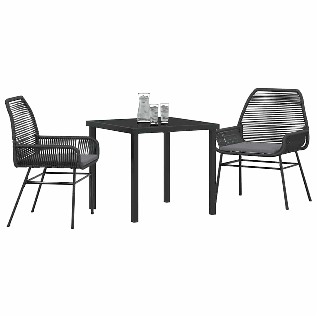 vidaXL Tuin Eettafel Set met kussen 3 pcs Zwart poly rattan