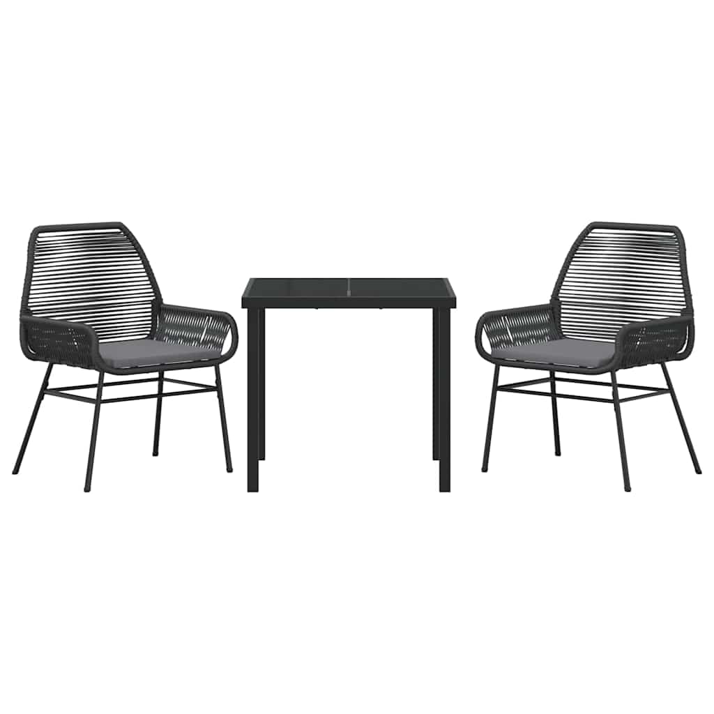vidaXL Tuin Eettafel Set met kussen 3 pcs Zwart poly rattan