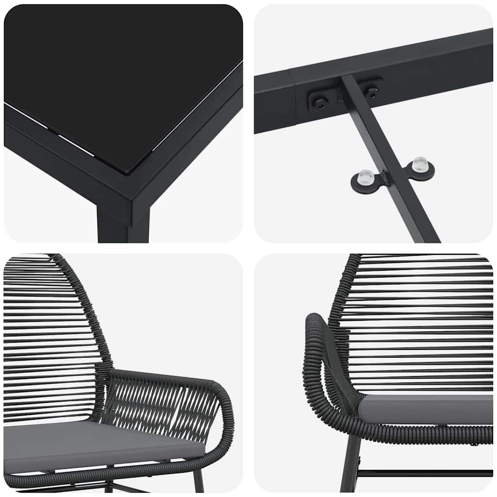 vidaXL Tuin Eettafel Set met kussen 3 pcs Zwart poly rattan
