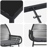 vidaXL Tuin Eettafel Set met kussen 3 pcs Zwart poly rattan