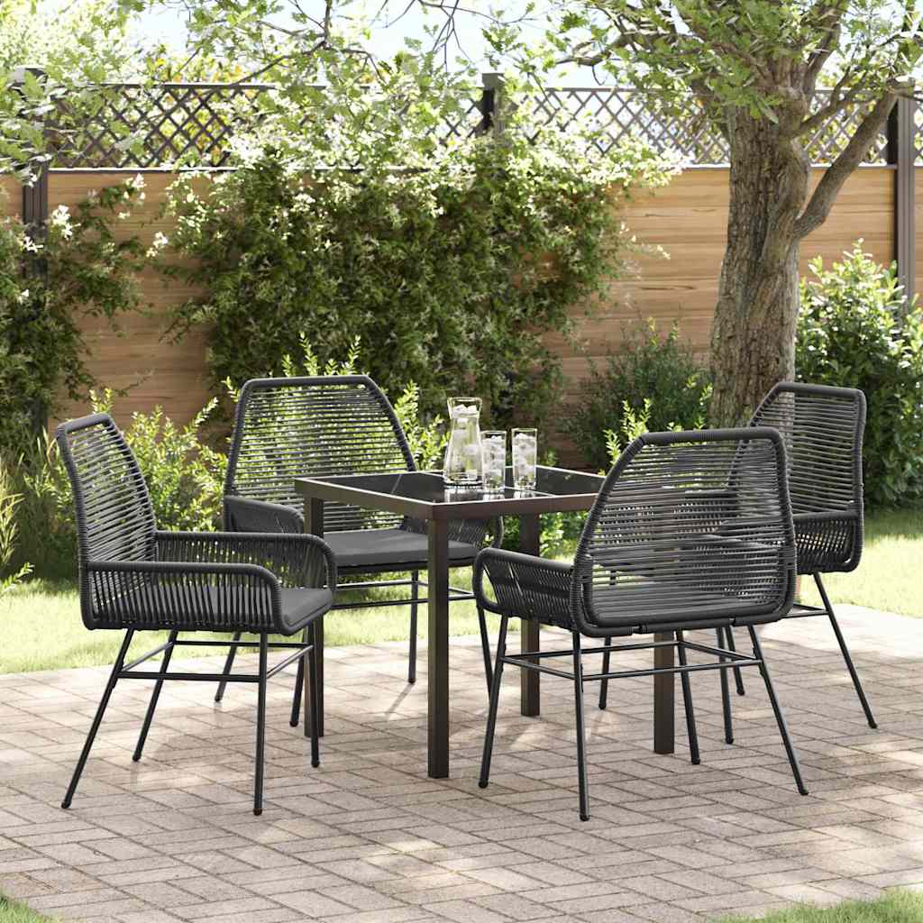 vidaXL Tuin Eettafel Set met kussen 3 pcs Zwart poly rattan