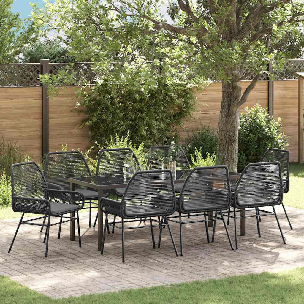 vidaXL Tuin Eettafel Set met kussen 3 pcs Zwart poly rattan