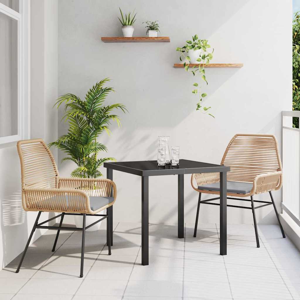 vidaXL Tuin Eettafel Set met kussen 3 pcs Zwart poly rattan
