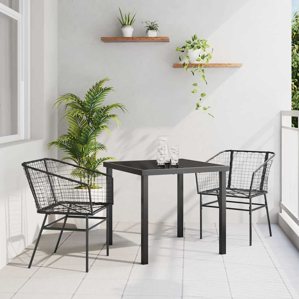 vidaXL Tuin Eettafel Set 3 pcs Zwart poly rattan