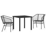 vidaXL Tuin Eettafel Set 3 pcs Zwart poly rattan