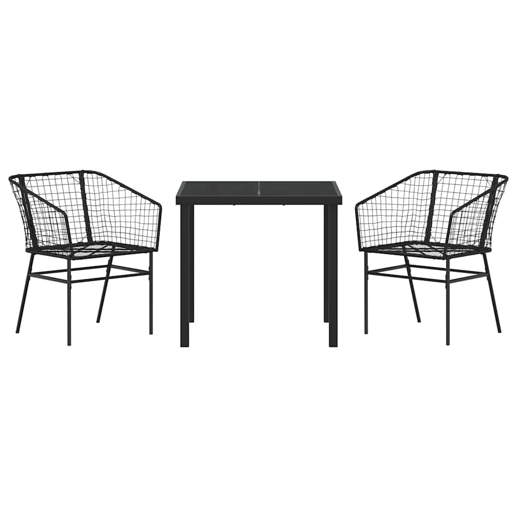 vidaXL Tuin Eettafel Set 3 pcs Zwart poly rattan