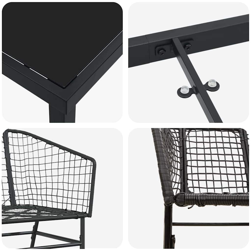 vidaXL Tuin Eettafel Set 3 pcs Zwart poly rattan