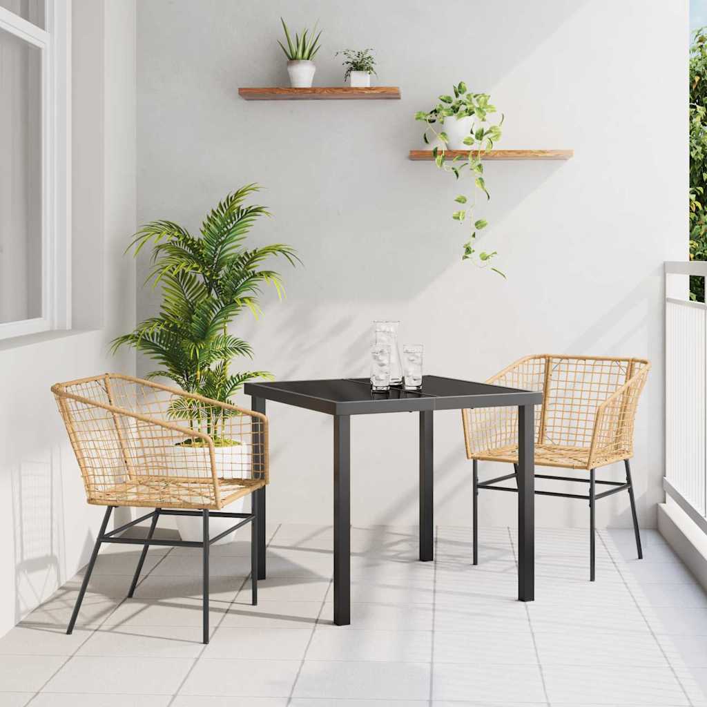 vidaXL Tuin Eettafel Set 3 pcs Zwart poly rattan