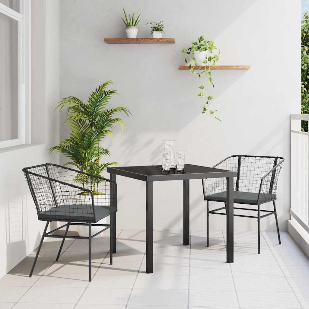 vidaXL Tuin Eettafel Set 3 pcs Zwart poly rattan