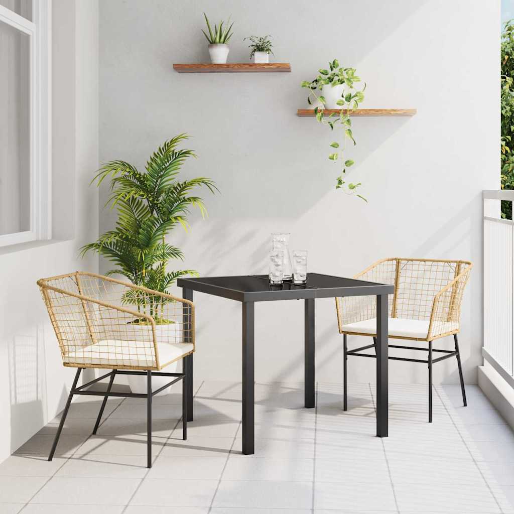 vidaXL Tuin Eettafel Set 3 pcs Zwart poly rattan
