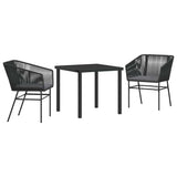 vidaXL Garden Dining Set with Cushions 3 pcs Black Powder-Coated Steel