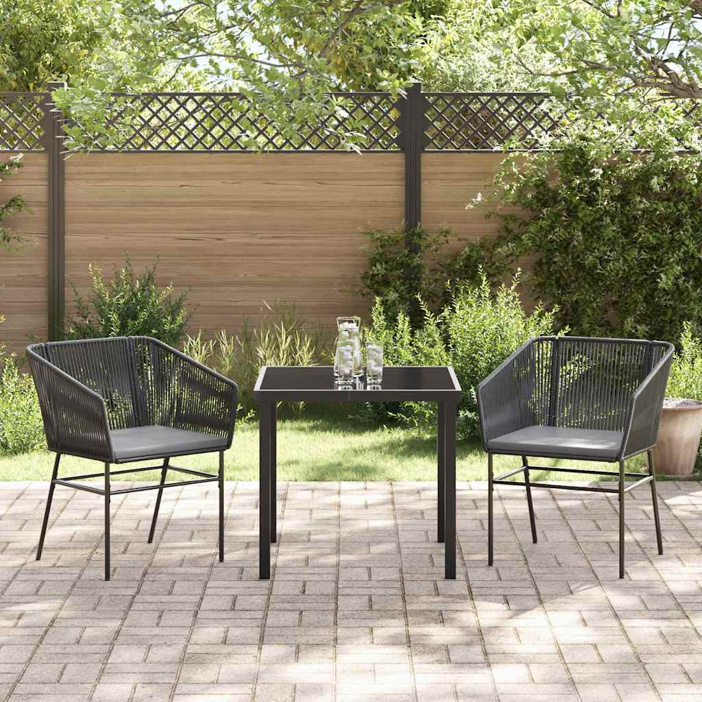 vidaXL Garden Dining Set with Cushions 3 pcs Black Powder-Coated Steel